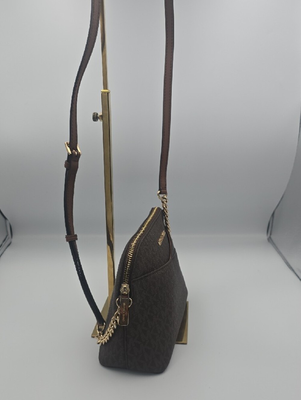 Michael Kors Brown Signature MK Dome Small Crossbody W/ Gold Chain (EUC)✨️ - Picture 7 of 14